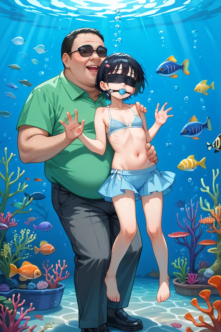 1girl, 8yearold asian slut is wearing a slutty slingshot_bikini on a boardwalk, she is kissing and having sex with a ugly 88yearold grandpa. photos. 1old man, nsfw, couple having sex. old dick