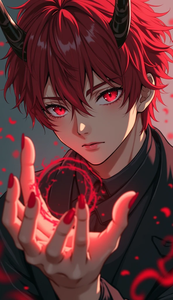 anime girl  character with red eyes and red log hair holding a red light, his eyes glowing red, key anime art, his eyes are red and glowing, anime key visual”, with red glowing eyes, detailed key anime art, with glowing red eyes, key visual, anime key art, official anime artwork, luminous red eyes, zerochan art, official anime key visual