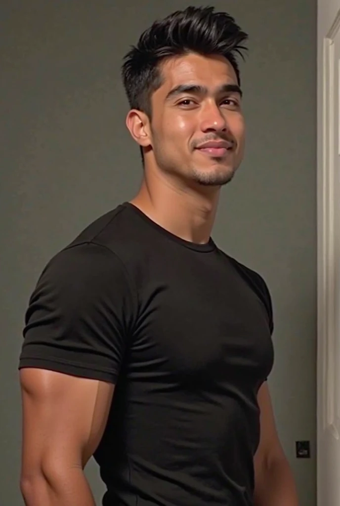 arafed man in black shirt and jeans posing for a picture, crop shirt and strong abs, wearing a cropped black tank top, mid-shot of a hunky, wearing a black cropped tank top, wearing a sexy cropped top, open v chest clothes, ripped, wearing a tanktop, full body picture, exaggeratedly large physique, baggy jeans