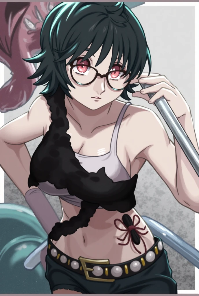 Anime girl with a giant toothbrush and a giant snake, wearing glasses, Fubuki, Ikki Tousen, Gapmoe Yandere Grimdark, Rumiko, Revy Black Lagoon, Black Lagoon, Anime Monster Girl, Zettai Ryouiki, Bikini. Bottom of hell. ????, Higurashi, Gapmoe Yandere, Tatsumaki of a punching man