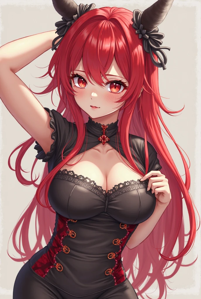 dark-skinned female++++, detailed eyes, sparkling eyes, close-up , red eyes, full lips, +thick lips, +full lips, big breast, red hair, belly piercing,,long hair, flat stomach, long eyelashes, lipgloss, smirk, vampire, fangs+++ ,looking at viewer , HD++ , red lingerie , from above , red background, on knees , hypnotized , hypnotic , corset , skirt , holding phone , holding up L ,