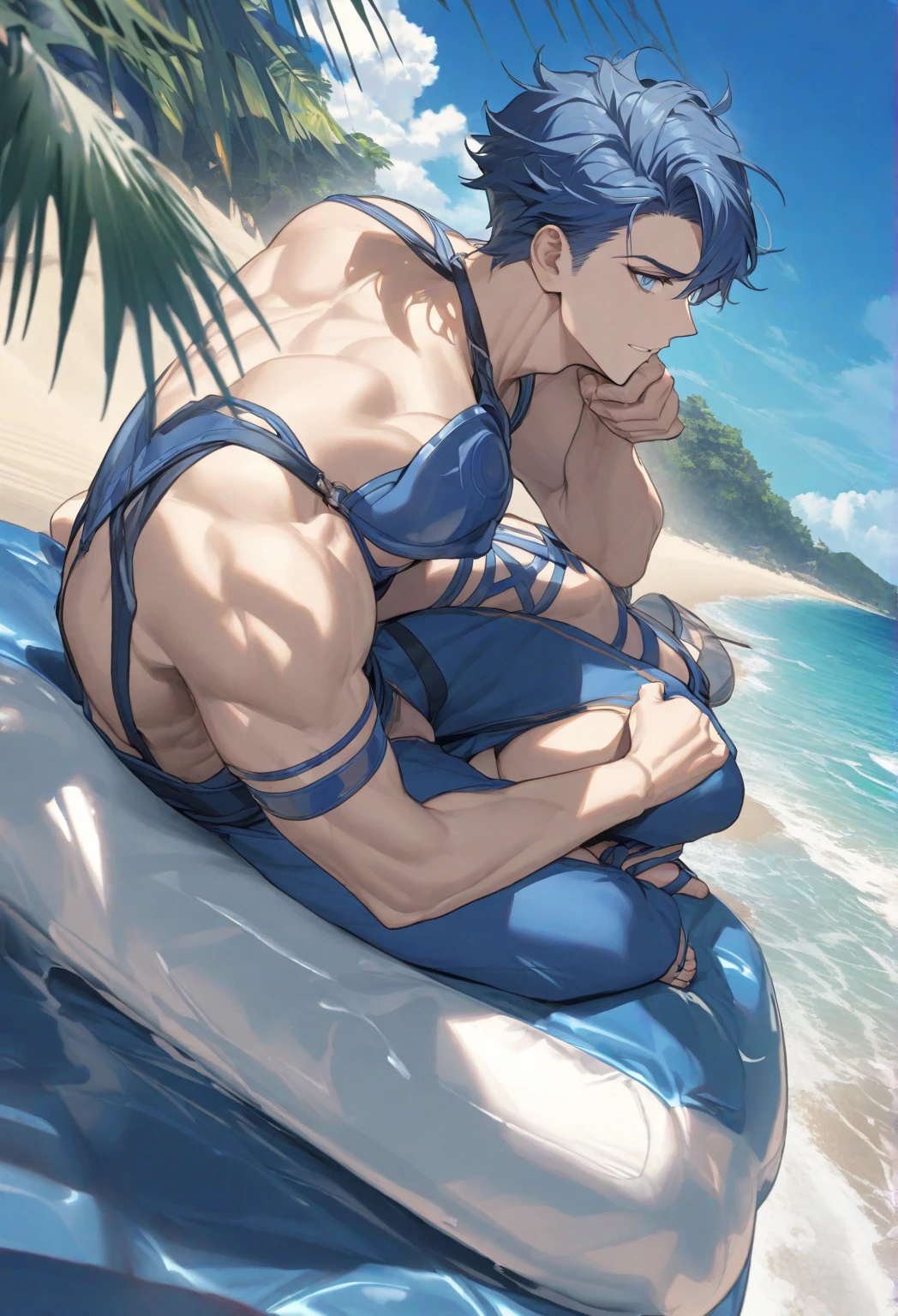 Hombre, muscular, salvavidas , en la playa 