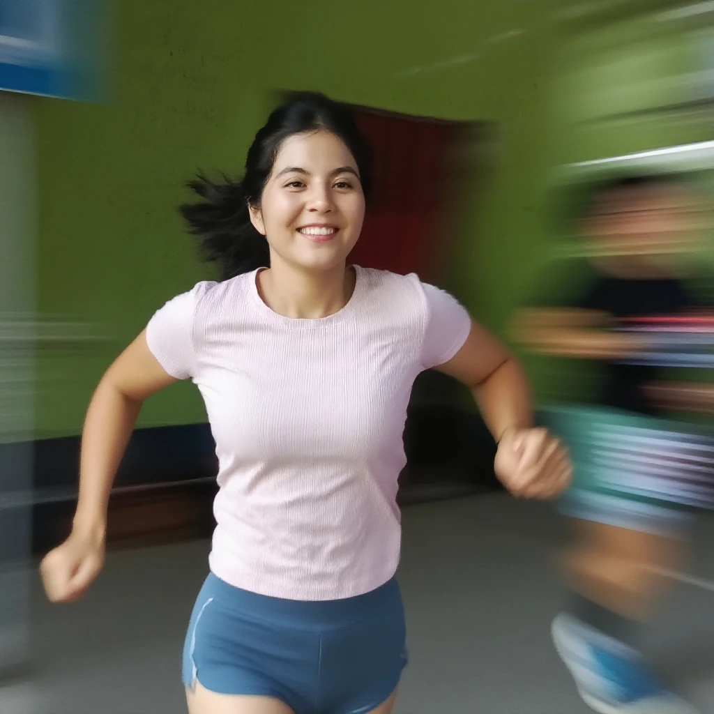 A fat 30-year-old Malaysian woman running in the gym