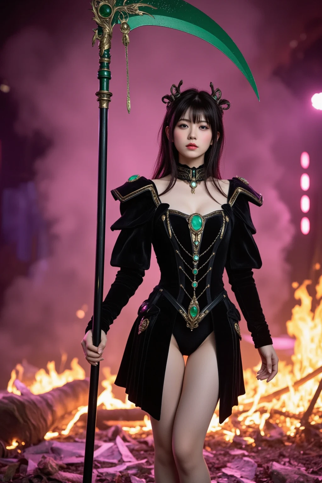 "Create an image of LeBlanc in her Classic skin from League of Legends by Riot Games, wearing her elegant, dark mage robes with golden accents and holding her magical staff, have massive k-cups, standing in a shadowy, mysterious forest with floating lanterns and magical runes."