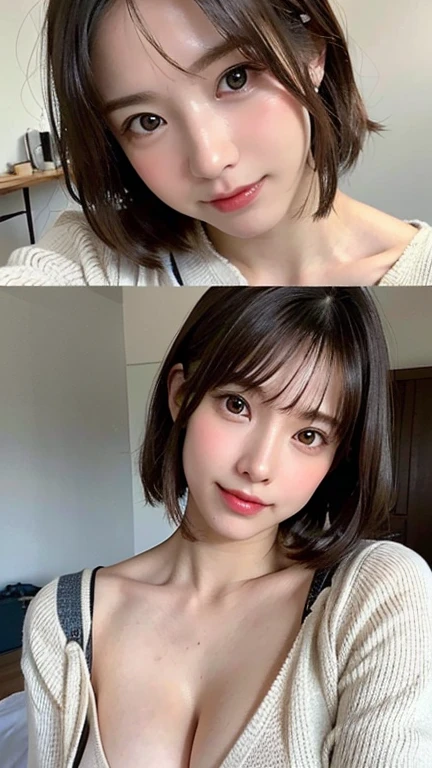 masterpiece、highest quality、High resolution、Realistic、Bright lighting、Smooth lighting、Japanese women、Adult pretty woman、so beautiful、Beautiful Skin、slim、(flat chest:1.2)、short hair、Shiny brown hair、Brown eyes、Gentle expression、Looking at the camera、Big eyes、YouTube、Translucent white skin、28 years old、Baby Face、Droopy eyes、Head and all、light makeup、Hide your chest、whole body、Going Out、