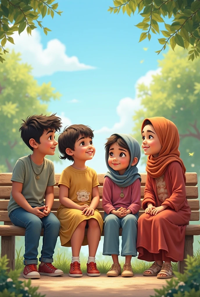 2 Boys and 2 girls are taking like they are best friends and girls in hizab

