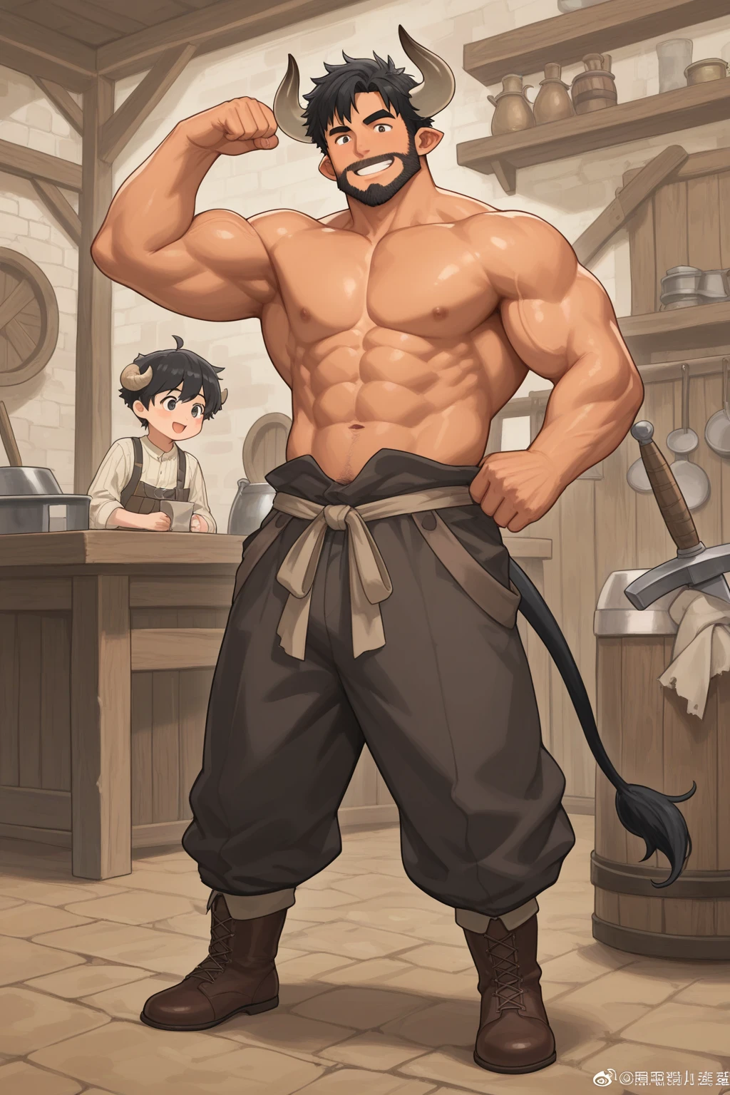 anime characters in a pose with a clay jug full of wine, spilling drink, wine puddle, couple wearing ancient Greek clothes, toga, tunic, loincloth, commission for high res, muscular!!, muscular!, commission for, muscular characters, sfw version, fullbody commission for, oc commission, (sfw) safe for work, muscular! fantasy, oppai proportions, muscular!!!, large muscles, feminine and muscular, full res, strong fat bacchanalian body, male with female