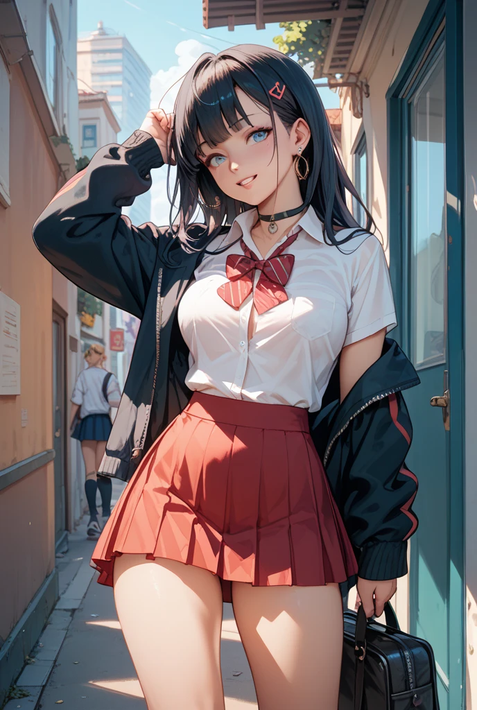 (((There is one girl:1.5)))，Waifu  E-girl, Cat Ears, Cat Tail, ((Glowing-Pink-Eyes))，(((A tall high school girl with a model figure)))，Perfect proportions，(Standing facing this)，Full body photography，(wide thighs, Very long legs)，Fleshy，Mid-chest，(((Cleavage)))，Breast enlargement，swelling of the nipples，Unbutton your shirt，Loafer Asterpiece on the ground:1.3)，((8k, Photorealistic:1.4))，((Surreal，RAW Photos, highest quality: 1.4))，((Ultra high definition，Super detailed)), Beautiful Face，((Realistic face)，(Brown's shortcuts:1.3))，Short Hair，Disheveled Hair，Fluffy hair，Detailed eyes，Realistic beautiful skin，Golden Ratio，Super cute，Open your mouth a little，smile，High school girl in summer clothes，White shirt，Sweaty，Wetty，(Wet shirt)，See-through shirt，Light clothing，Surreal school girl，pleated micro mini skirt，Checkered micro mini skirt，Pleated miniskirt with tartan check，((I can see your panties！！))，pantyhose，(Black Stockings)，((Knee-high stockings))，loafers，Esbian all over，High school girl wearing JK uniform，Sexy pose，Anatomically accurate body，Precisely drawn fingers，