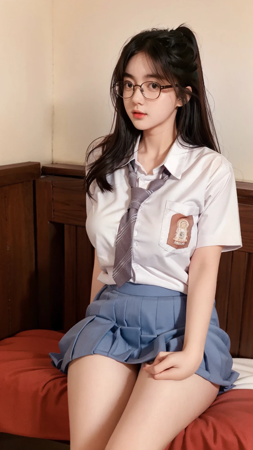 18 years old girl, (((at park))), (transparent white shirt), (wet shirt), (short skirt), RAW photo, (photorealistic:1.37, realistic), highly detailed CG unified 8K wallpapers, 1girl, ((slender body:1)), (small breasts:1.3), looking at viewer, ((straight from front)), (HQ skin:1.2), (clean skin:1.2), 8k uhd, dslr, soft lighting, high quality, film grain, Fujifilm XT3, (full body:0.8) , tokyolagii , (bold glasses), full body in, perfect body, sitting, two legs, open