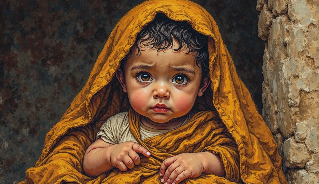 A poor arabic baby girl who crying for food