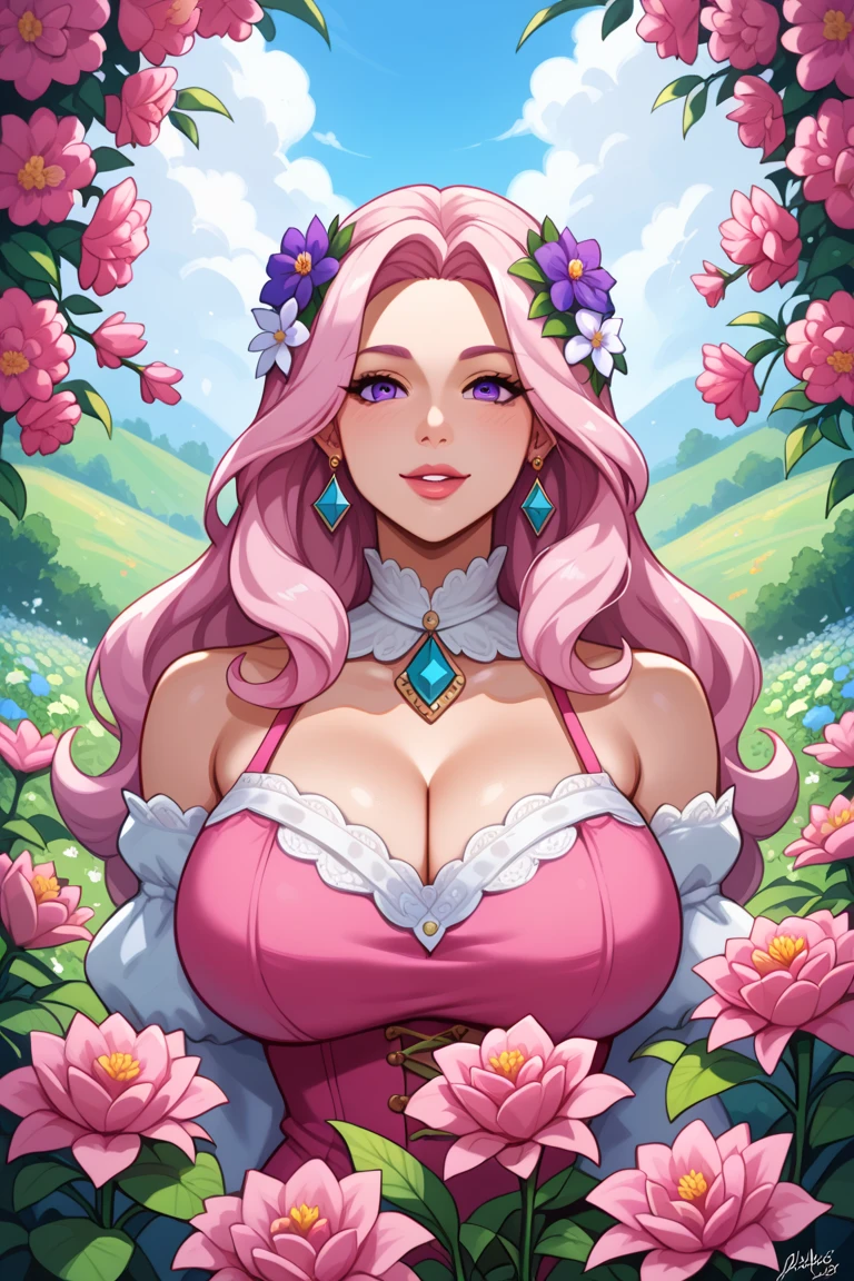 (((Traje sensuous))), Masterpiece artwork, The best quality at the best, 1 , sakura haruno, (((Breasts huge))),((bared shoulders)),(((((decolletage))))),(close-up of the upper body),sensuous,Is shy,ssmile,with pink hair, long, off-white hair, (greeneyes:1.4), Forehead protection, the cherry trees,Cherry blossoms flying, ((((busty figure)))), :1.1, :1.1, ahegao:1.1,(huge tits)