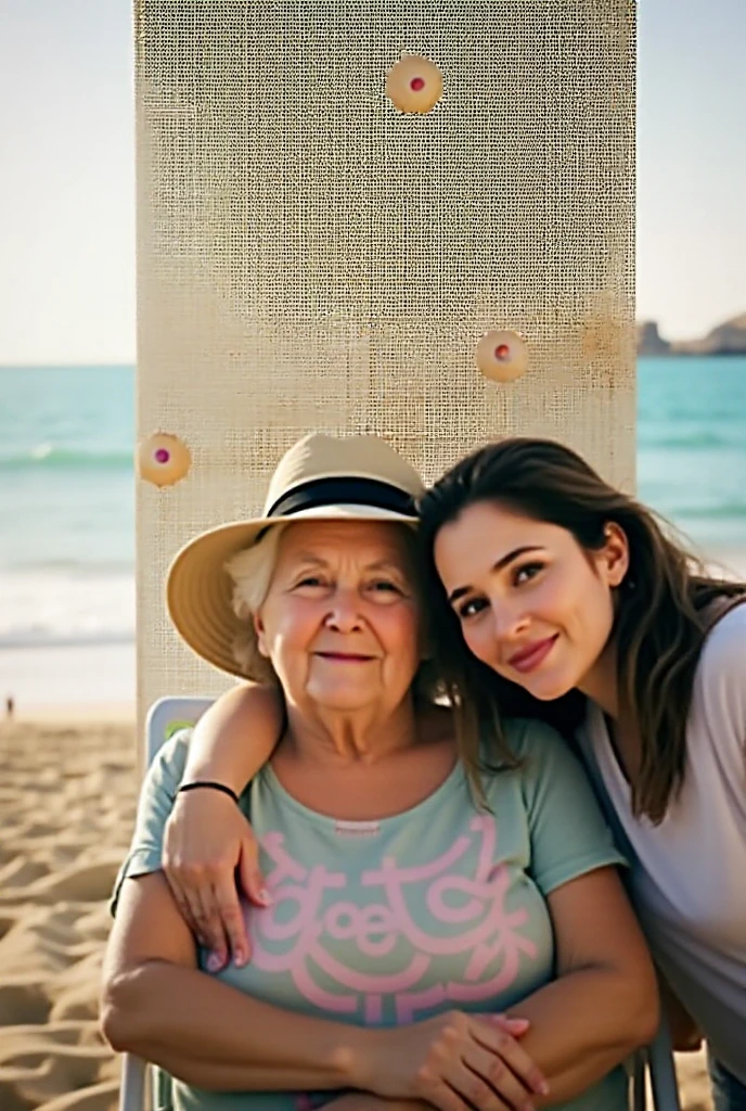 There are two women who are sitting in a wheelchair by the water, beautiful view, night!, grand!, great masterpiece, having a great time, near the sea.