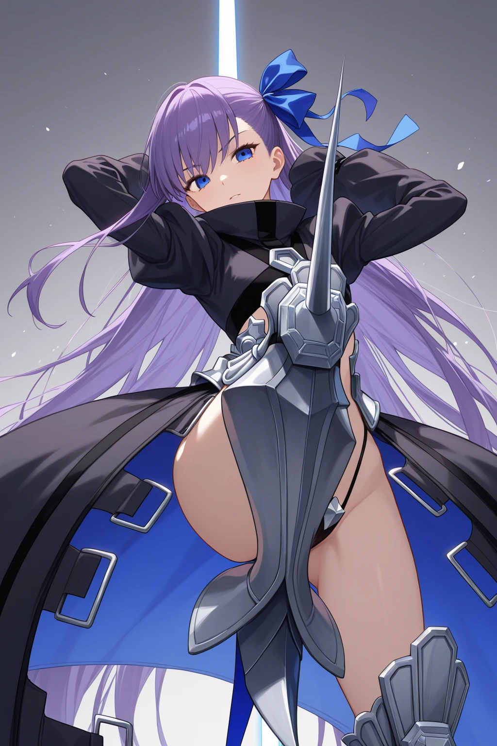 (best quality, masterpiece:1.2), 1girl, armor, ballet, standing on one leg, close eyes, looking back, back