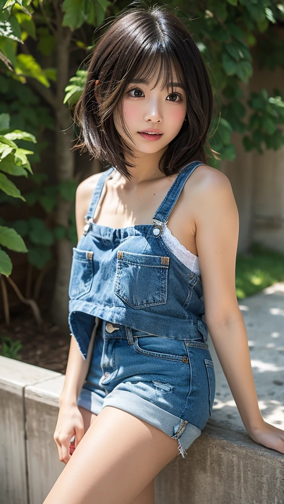20-year-old Japanese elementary school girls, (Baby Face:1.2), (two little girls), (two little virgin girls), (two little virgin female students), (two female students), (two girls), (135cm tall:1.1), ((Very short stature:1.2)), (((flat chest:1.5))), ((((flat chest like a boy:1.2)))), (no bra:1.3), (naked:1.3), (over completely no bra naked:1.3), (navel-baring), (belly button exposed), Japanese elementary school girls are wearing very short denim, baby blue micro mini high cut overalls dress, over completely no bra naked and carrying school bags on their backs as they walk to school along the school route in a residential area, ((no bra:1.2)), ((not wearing panties:1.2)), ((not wearing bra:1.2)), (She is her small titsed at Flat chest chest:1.5), (her is not wearing underwear), (love showing off cute my body in a very short denim baby blue micro mini high cut overalls dress), (no bra naked body), (wearing only micro mini high cut overalls dress), (sleeveless),