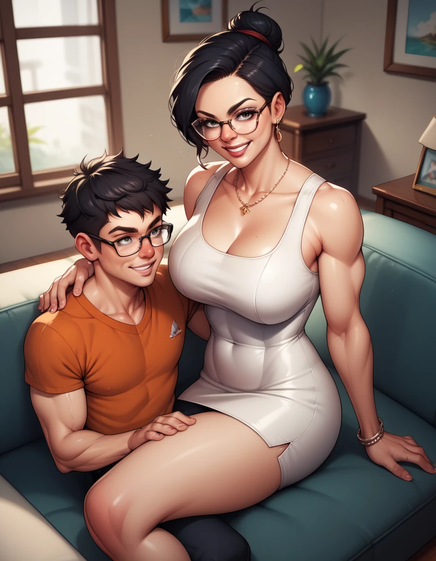 son ridding mom , ACMXF, high quality,4k,Busty Woman and teen boy. Couple. Aunt. Revealing casual outfit. Seductive smile, Living room tall fitness busty cheerleader 25 years old woman showing tits to boy at home being rided by boy,  , mom motivating son before match, sport wearing, mom wearing micro miniskirt, big tits in air, mom hugging small son motivating him topless, cheerleader encouraging son with tits,wating to start,topless, showing tits, nipples