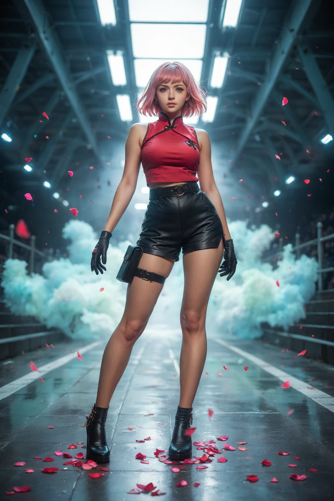Oh, league of legend, sexy for, wallpapers, detailed eyes, fox ear, (fox tails), a skirt, (long pink fur), medium breasts, Looking at_Shown in_Looking atl espectador, short_hair, gloves, belly button, fail, blue_there are eyes, Eternal, full_body, weapon, Footwear, necklaces, negro_gloves, pulp, hooded, hair_overcome_Yoon_there are eyes, Cultivator_above, hoodie, negro_pants, sneakers, Cut_jacket, cyber punk character, Cut_hoodie, of_DeepNegative_v1_75t