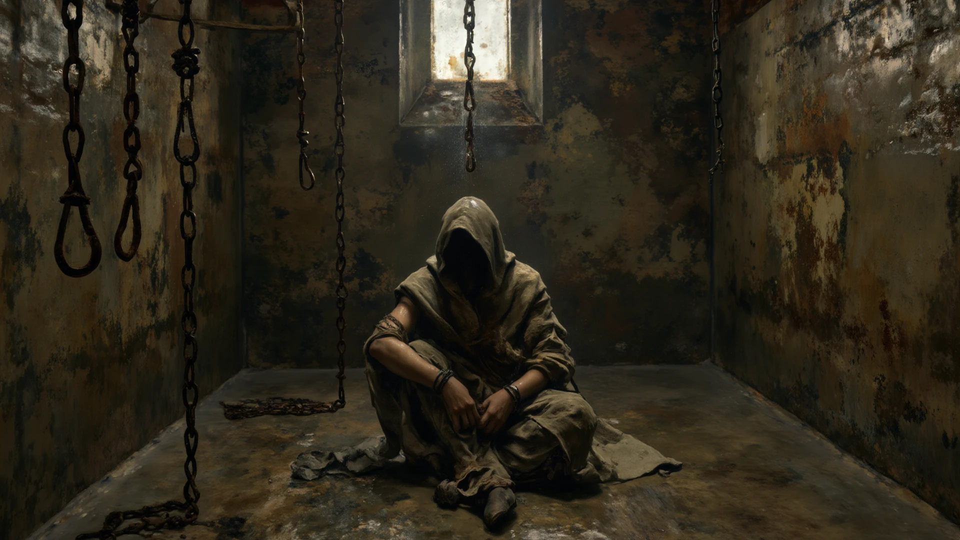((Masterpiece, 8k, hyper-realism, highest quality idepicting the stark and somber conditions of a prison in Kinshasa. The focus is on a group of prisoners, some of whom appear visibly weakened or ill, reflecting the harsh treatment they have endured. The environment is bleak and oppressive, with dim lighting casting long shadows that emphasize the sense of despair.
he scene should convey the emotional depth of their plight, capturing the contrast between their strength and the grim circumstances they are forced to endure. The image should tell a story of lost hope, relentless struggle, and the elusive nature of justice for those who have been wrongfully accused."**
Prompt Details Breakdown:
Setting:
Prison Interior:
A dark, dingy cell block with rusted metal bars and crumbling walls.
The floor is littered with dirt and debris, enhancing the sense of neglect and decay.
The lighting is dim and murky, creating long shadows that add to the oppressive atmosphere.
Main Subjects:
Group of Prisoners:
Positioned in various parts of the cell block, some sitting or lying on the ground, others standing or leaning against the walls.
Their clothing is tattered and worn, and their expressions range from hopelessness to quiet defiance.
Key Individuals:
Highlight a few prisoners who appear particularly weak or ill, emphasizing the harsh conditions and lack of medical care.
Include a couple of prisoners who, despite their circumstances, show signs of resilience and strength, perhaps through their determined expressions or supportive interactions with fellow inmates.
Additional Elements:
Prison Bars and Chains:
Prominently feature the rusted bars and chains, symbolizing the physical and metaphorical confinement of the prisoners.
Faded Graffiti:
Some walls adorned with faded graffiti or messages scratched into the surface, hinting at the stories)