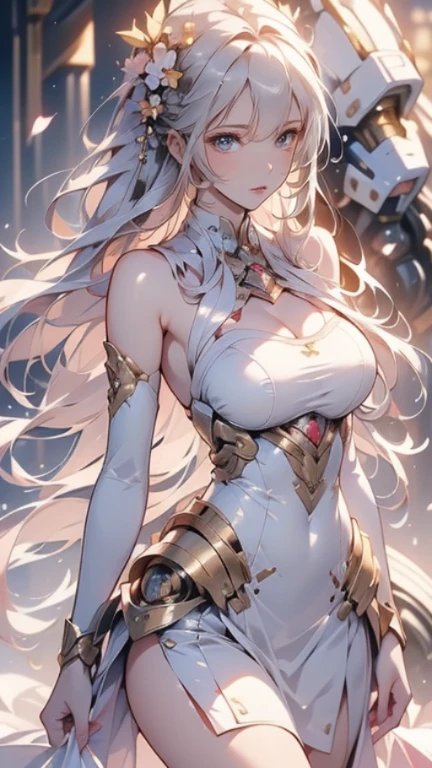 One Woman、whole body、(Spacewalk)、skinny、(Highest quality)expensive、White garter stockings、Nipples、Light blue long hair、White long gloves、beauty((Huge golden cross))