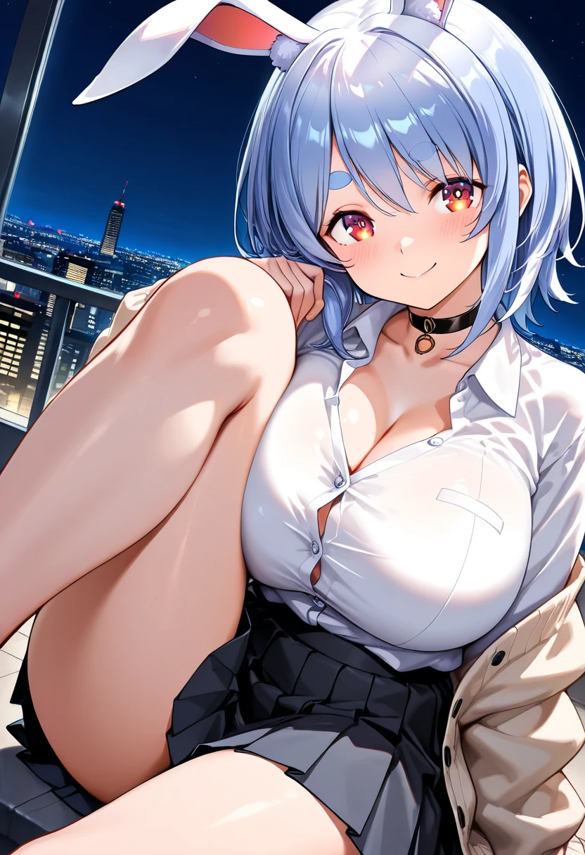 Black-haired girl, braided hair styles, Short hair, very special hair style, fascinating hair style, Elegant hair, captivating blue eyes, fascinating face, Exhausted face, Ahegao, a charming smile, white eyelashes, in the classroom, Single