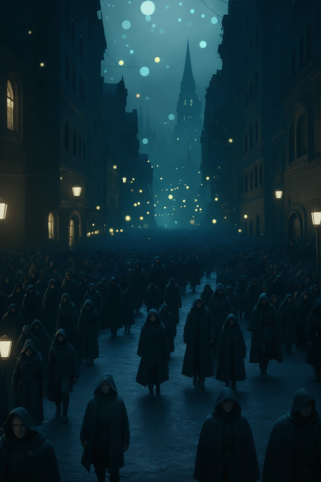 Mysterious Neighbors, Top Secret Events, Mysterious Personalities, Inexplicable Actions,Gruly History,Mysterious Personalities,People in the Story,Sad Expressions,Deep Solitude,Dangerous secrets,Night City Shadows,Dark Atmosphere,4K high detail,Realistic Texture,Professional,Extreme Detailed Description,like a fantasy,bokeh,Dark Tone Art,dark tone,Heavy Atmosphere