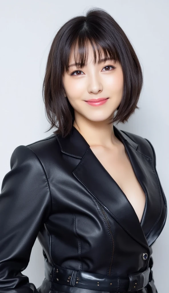 (((Highest quality)), ((8k)), ((masterpiece: 1.3)), (Photorealism: 1.6), (JMA), (KE), (Portrait of a Japanese mature woman), (Pitch black background: 1.2), (Woman standing diagonally facing forward: 1.4), (65-year-old woman), (Perfect looks), ((Realistic skin texture)), (Fine wrinkles all over the skin), (Dullness), (Facial wrinkles), (Wrinkles around the eyes), double eyelid, Tear bags under the eyelids, (Grimacing and laughing), Short bangs, short hair, (One-shoulder elegant blouse, Loose asymmetrical blouse: 1.2), (Close-up of face),