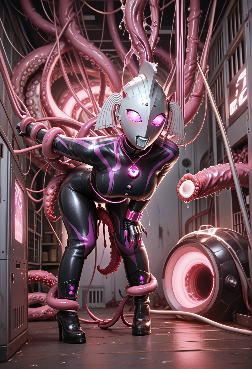 (score_10, score_9_up, score_8_up, score_7_up,)helmet, electricity, ponytail,((torn clothes)), flushed red cheeks, Blue eyes, sexy, night club, neon lights, background, horny,, long hair, tentacles, tentacle fucking, tentacle blowjob, ((Tentacle Outline Under Clothing)),((tentacle under skintight clothing)),tentacle under shirt, tentacle under pants, ((tentacle under thighhighs)), fishnet leggings, saliva on cock, all the way to the base, tentacle ass fucked, cum in ass, tentacle assfucked, tentacle anal, tentacle anal sex, (feet in view:1.3), ( ballsdeep:1.5), (arms restrained by tentacles:1.1) (legs behind head restrained tentacles:1.1)detailed face, tentacles grabbing breasts