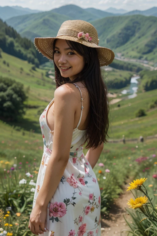 naked woman in the background of a landscape