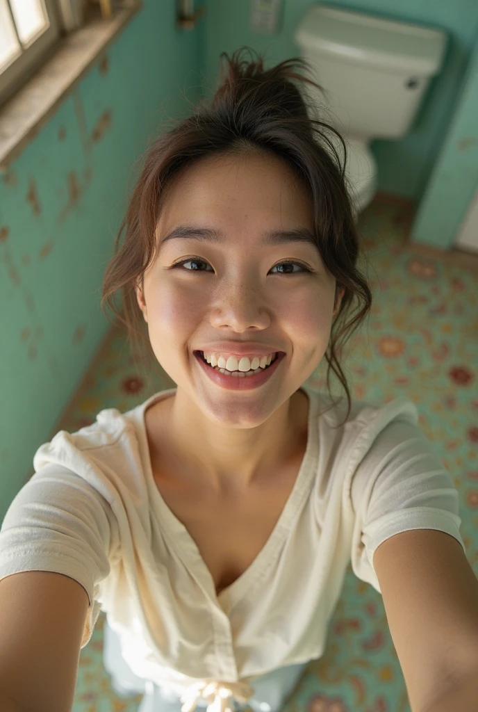 cute, 16歳アイドルのようにcute20歳少女、Smiling Kindly、height: 150cm、(Luxury hotel bathroom)、(I'm shampooing)、Cleavage、Natural light、whole body、RAW Photos、Genuine、live-action、realism、masterpiece、RAW Photos、High resolution、