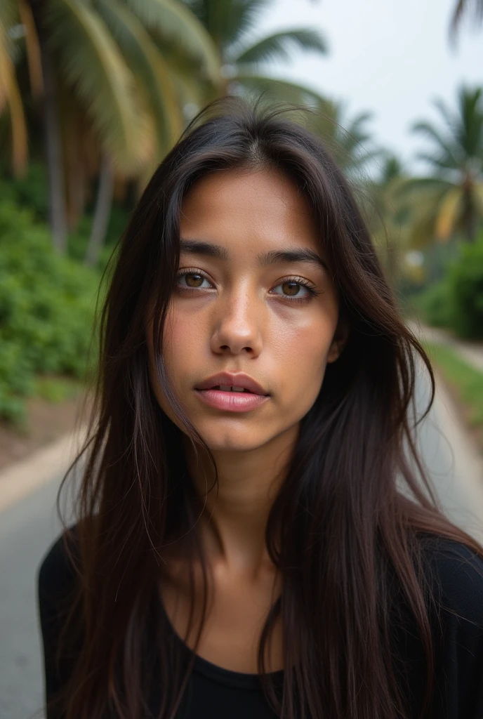 jeune fille noire, 20 ans, brésilienne matte cheveux bouclées et long , yeux rond, visage arrondis, cheveux bruns, yeux verts, couleur de peau noire, regard drageur, africaine, cheveux bouclés