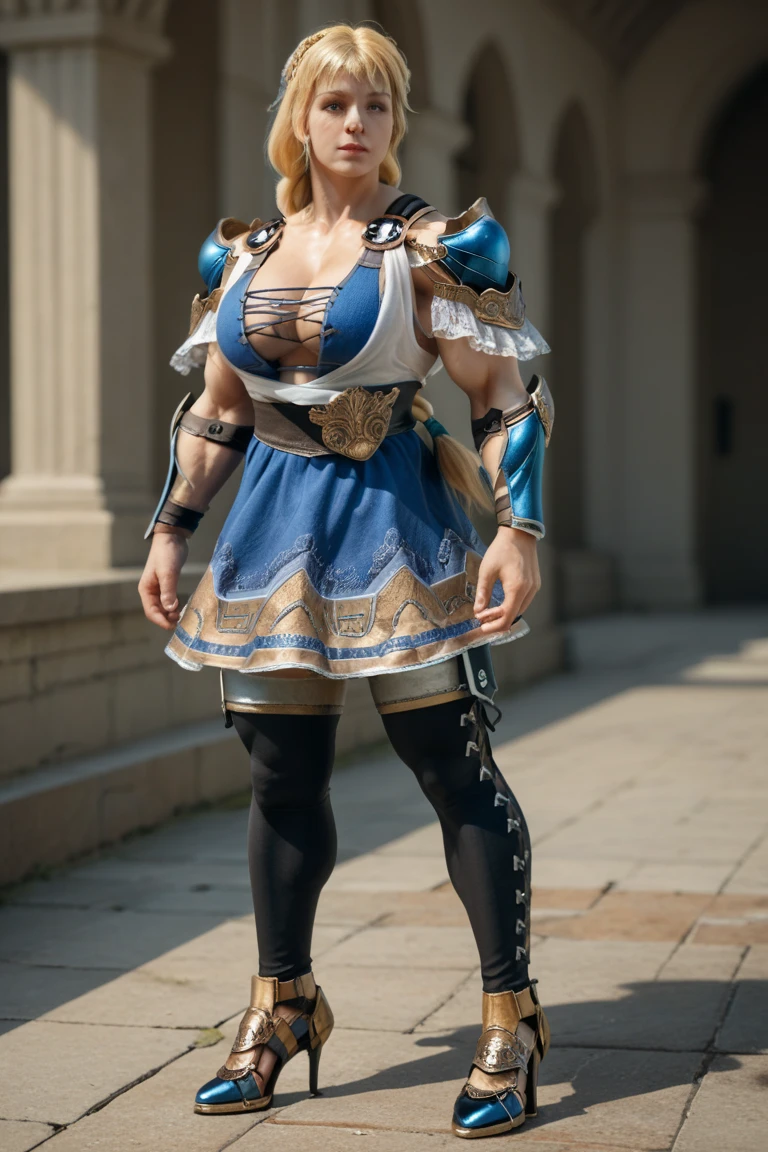 arafed woman in a blue dress holding a sword and a sword, Fantasy Clothing, costume with blue details, photogenic details on the armor, wearing an ornate outfit, intricate armor details, light blue armor, well - detailed outfit, complex outfit, ornate bikini armor, warrior outfit, detailed fantasy armor, detailed armor, ornate armor, ornate attire, Fantasy with 4K detail