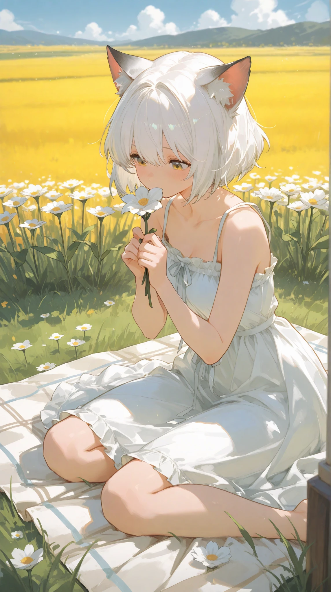 Ultra HD,Look at the viewers, Put your hands behind your back, With a girl, 20-year-old, 非常にShort Hair, Long bangs between the eyes, Pale blue eyes, hoodie, skirt , Very detailed,(masterpiece、Highest quality),Gray Hair、Laughter、Fantastic, Silver Hair, Iris,  Short hair、 Fluttering Hair、Small Face、明るいsmile、(Detailed face) ,Professional Lighting,Wonderful landscape,blue sky, sunlight,Looking down from above,Portraiture、Open your mouth、Flower Field、Her eyes were shining、Mysterious and enchanting atmosphere。With AI Painting、とてもShort Hair, Long bangs between the eyes, Very detailed,(masterpiece、Highest quality)、alone、Gray Hair、Fantasy, Silver Hair, Fantasyな風景、White shirt、smile、Open your mouth、short hair、Short Hair、hairpin、black eye、Grey Eyes、Beautiful Eyes、