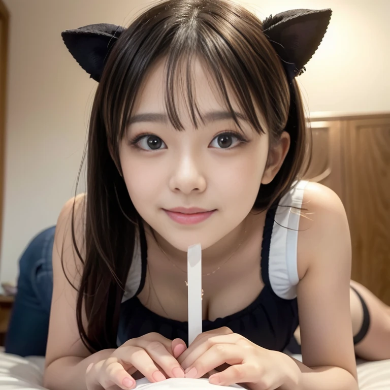 Top quality、Excellent detail、Extremely detailed depiction、Perfect ???????、((Raw photo))、Delicate skin、Ultra-high resolution、Photorealistic、Japanese girl、Writhing in pleasure、Tongue sticking out a little、(Twin tails、Baby Face、Fluffy cat costume、Off the shoulder、Smaller breasts、looking at the camera:1.4)、(Hands behind back:1.4)、(Spread legs:1.5)、Full body shot