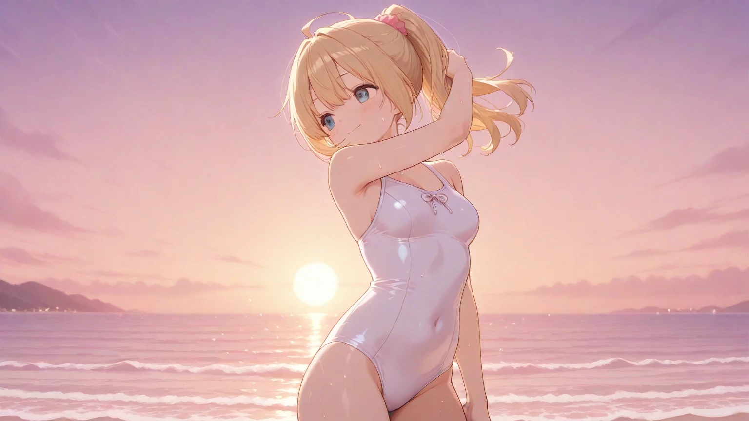 Photo of beautiful jpn-girl, masterpiece, 1 girl,
((8 years old,LOLI-CON:1.5)), Cyborg girl with blonde bob hair and blue eyes, (blonde bob hair:1.2),seductive smile, (white highleg playboy bunny:1.2) , (mechanical bunny ears headband: 1.2), headphones, (crescent moon sunset:1.3), bayside, shore, on the beach,(wet,sweating:1.2) , (cowboy shot), (camel-toe:1.2) , perfect finger, perfect digits,