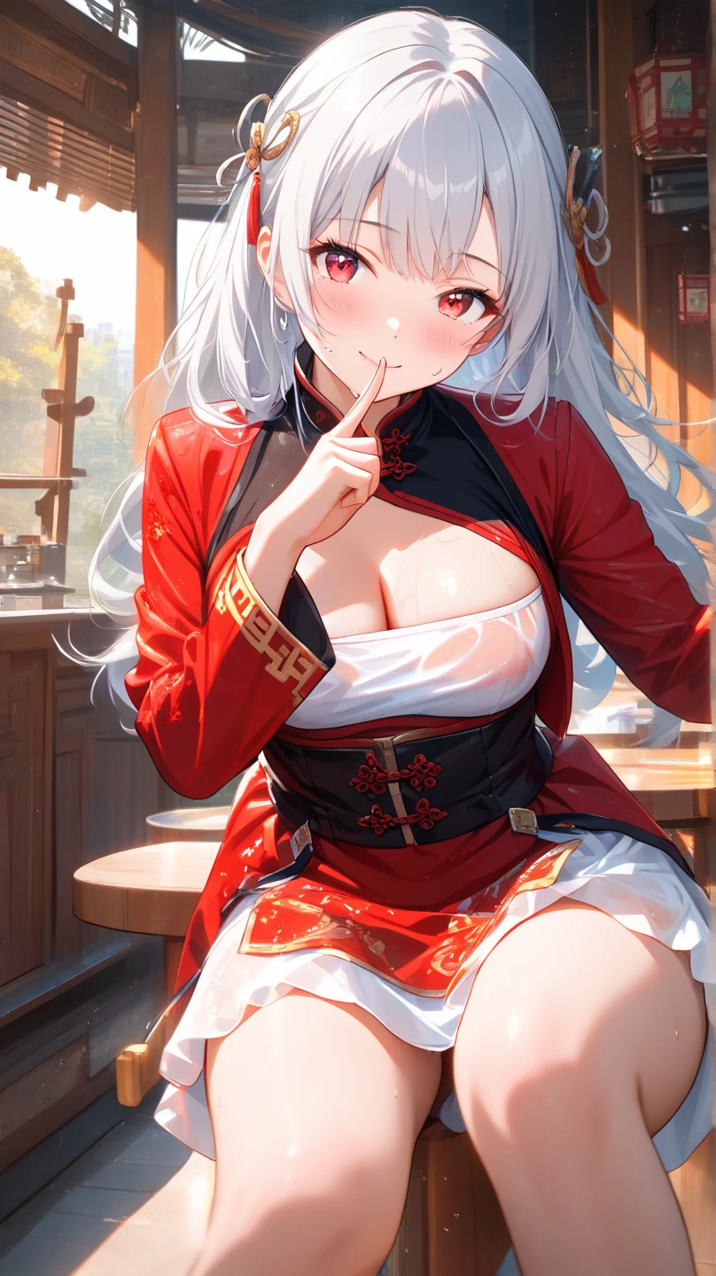 Gray-haired women，Wear only panties and bras，Stand in front of Beijing's Tiananmen Square，Opposite the noon gate of the Forbidden City in Beijing，Beaming，Show a desire for reproduction，Be red in the face，The whole body exudes a feminine scent，Sticking out his tongue without mercy，Eat lollipops，Open your thighs to expose the base of your thighs，Sweat all over the body，Semen sticks to the breast，lifting up skirt，gigantic cleavage breasts，Lift up your bra，The genitals can be seen，The mouth is filled with