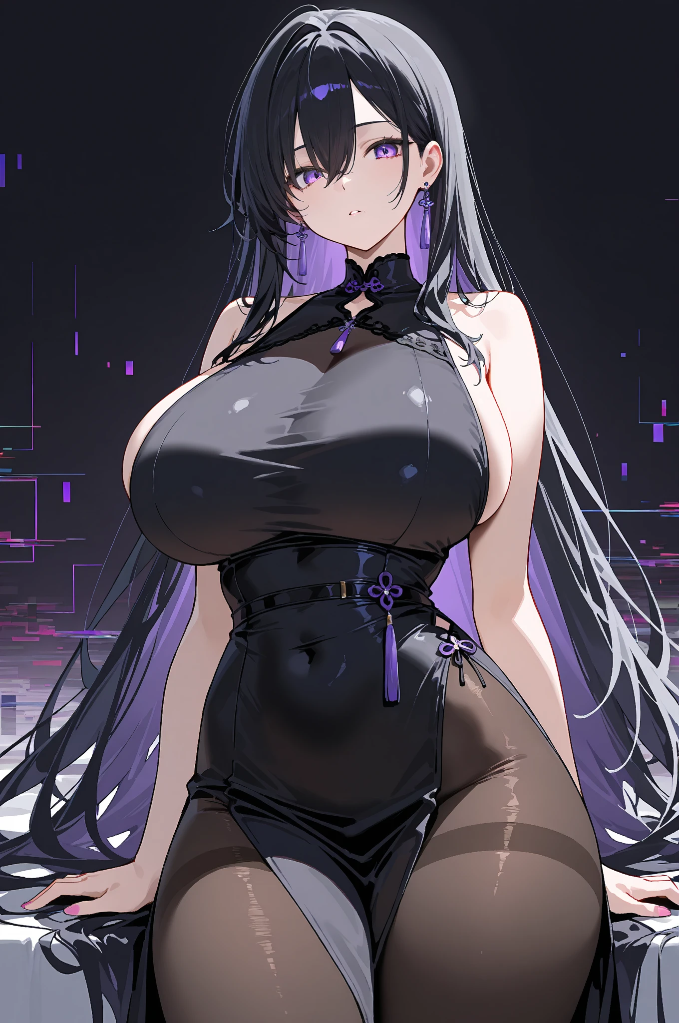 (to you:1.7).(Holographic Color Hair:1.3).(Browsing Caution:1.3).(Glowing Skin:1.8).(Wet Skin:1.3).(Huge breasts:1.9).(Nipples are visible:1.5).Show off your breasts:1.5).beautiful ,最high quality、Best image quality、masterpiece、((Top model at age 20、 By becoming、Best Bust、Tea that opened my heart、shining eye,((Heterochromia iridis, (右eye, red colored 右eye iris)(左eye, gray purple colored 左eye iris), eye; Red and gray purple)), Smooth and glossy top model hairstyle, Straight silk bangs, Cut in a straight line hair and bangs, Blunt bangs+Cut in a straight line, long and smooth hair、thin,Highest valley、black 、Shiny blue short skirt、shoulder jewelry ,Diamond Earrings、Wristband、black gloves)),high quality、Beautiful art、background((School Area))、Flight、flying debris、Written boundary depth、movie、Visual Arts、Perfect art、8k,Genuine、Dynamic Performance