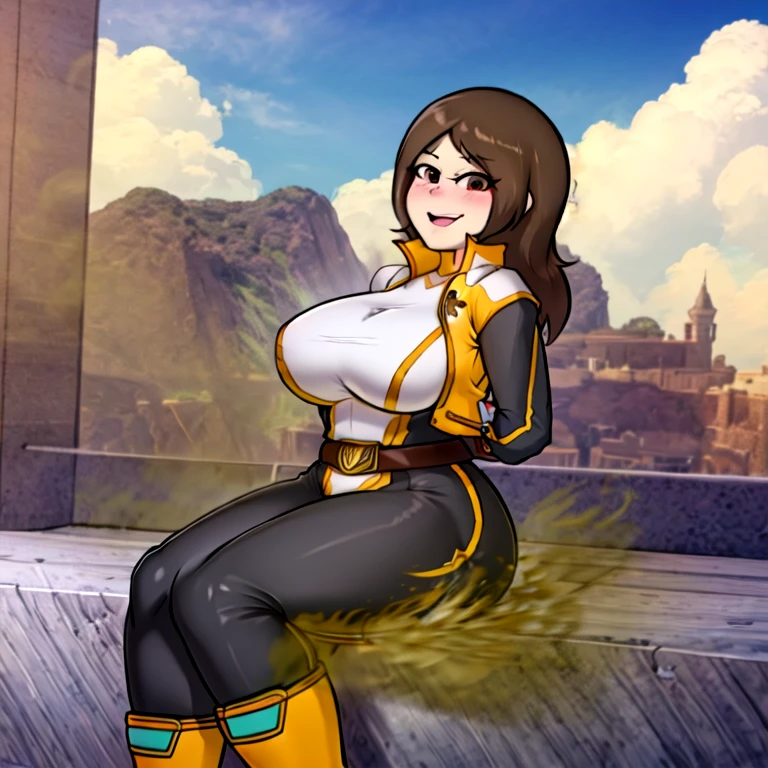 air groove \(umamusume\), priest \(dq3\), orange bodysuit, mitre, tabard, elbow gloves, big tits
