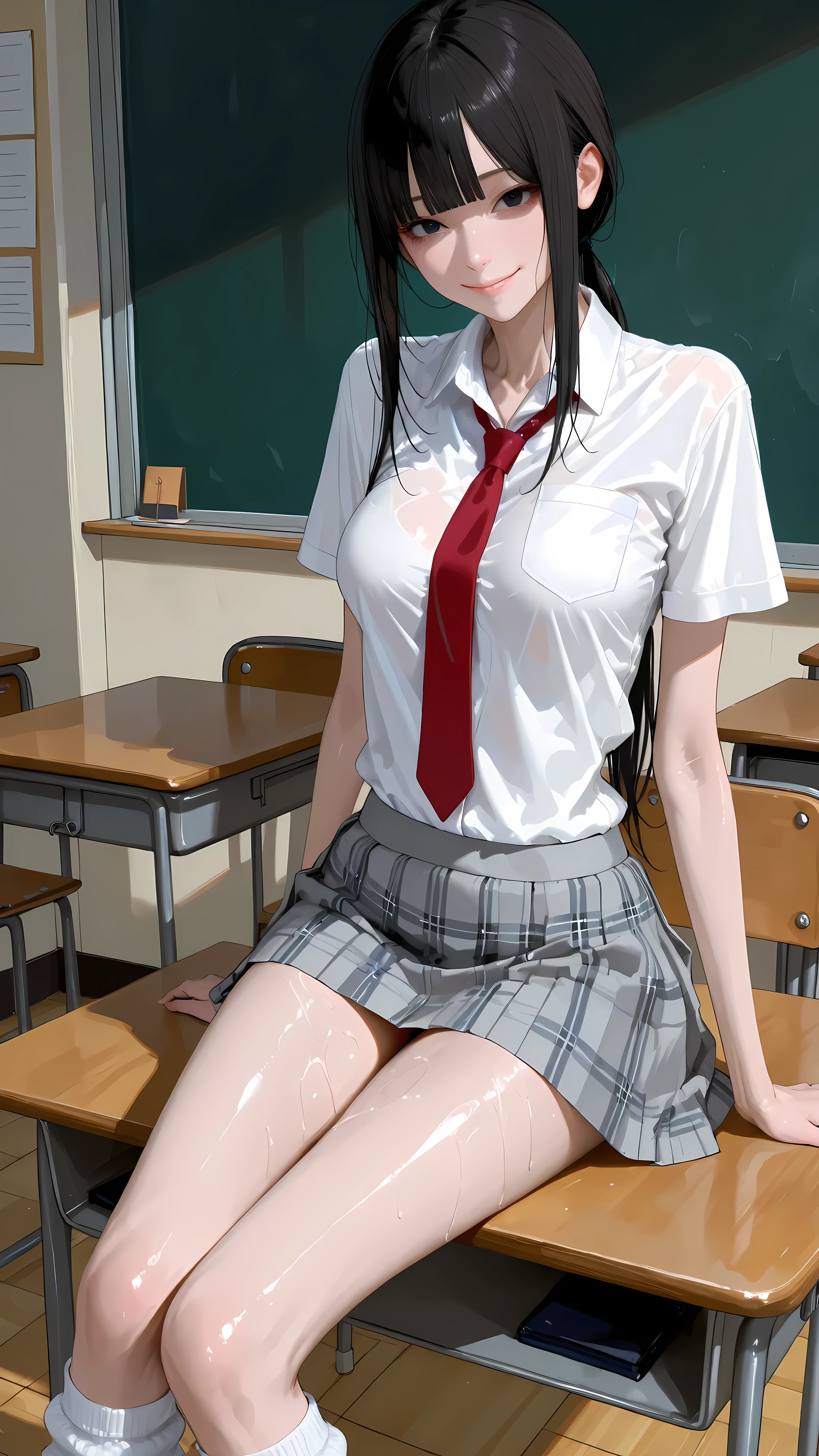 (((masterpiece,Highest Resolution,4K High Resolution,Crisp image quality:)Pussy juice(Detailed Hair,)(Inserting a dildo into a beautiful pussy)((Beautiful black haired school teacher,Insurance Classes,Masturbation lesson)(((28years old,Elderly woman)))Beautiful big ,Beautiful nipples,blackboard,Pupil,Chalk,Blushing and shy, she spreads her legs wide,Tight Skirt,blouse,lipstick,Pussy juice(Showing masturbation nearby)