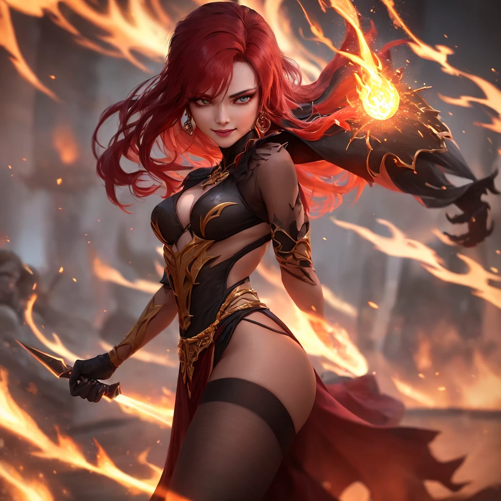 Sett de league of legend, com o corpo forte, cabelos grande, realista, com o punho saindo fogo, 4k --auto