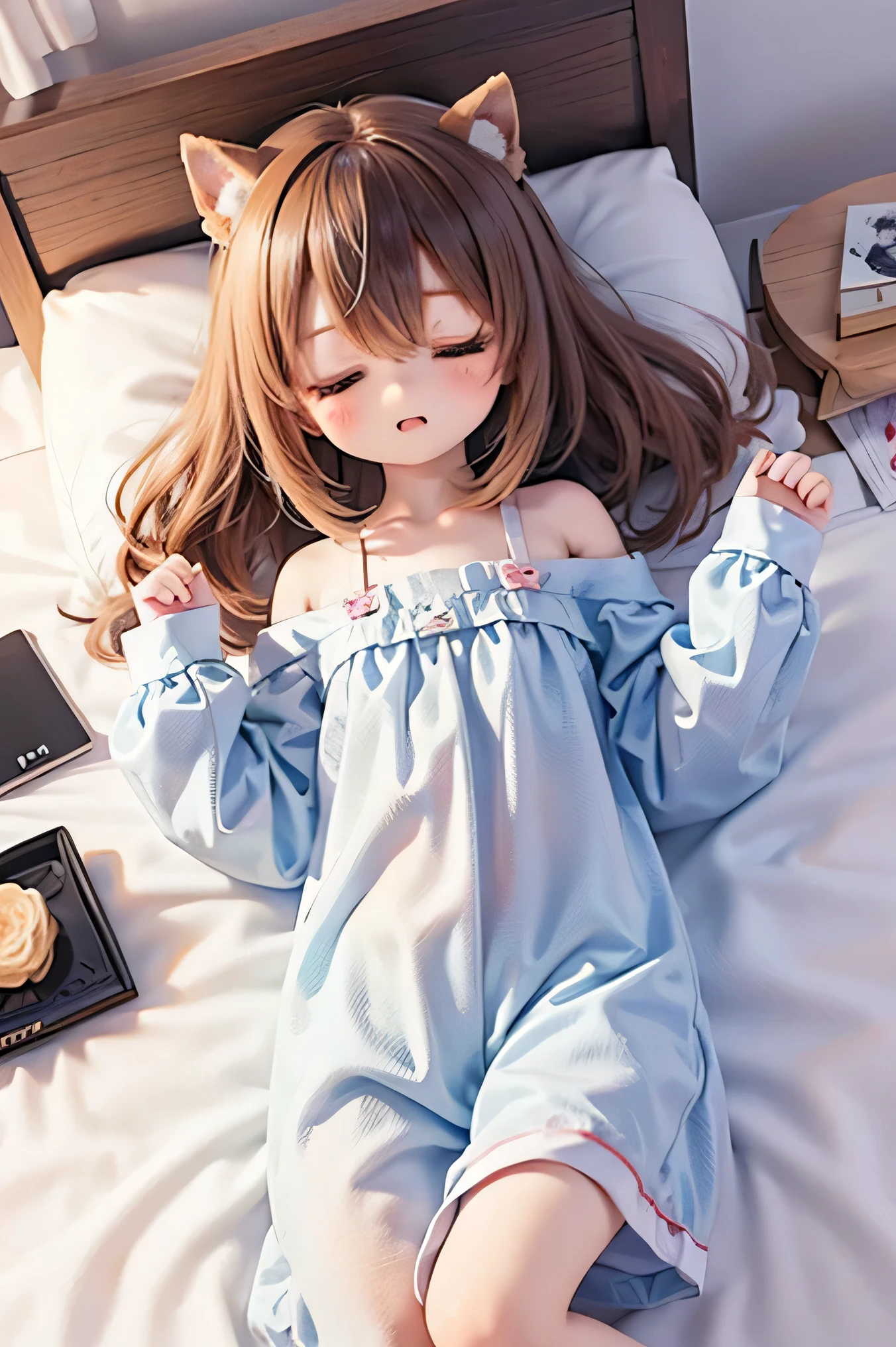 from above,whole body,{best quality}, {{masterpiece}}, {high resolution}, The original, Extremely detailed 8k wallpaper, 1 Girl, {Extremely delicate and beautiful},Ray Tracing,{best quality}, {{masterpiece}}, {high resolution}, The original, Extremely detailed 8k wallpaper, {Extremely delicate and beautiful},incredible_absurd,rich and colorful,Intricate details,Art Book,Art Books,on the bed,indoors,photorealistic,Aestheticism,photo (Moderate) ,Solitary,curly_hair,Black_hair/Black_Eye,For the audience,look up,Supine,Put your hands behind your head,sex,surprise,睁大Eye,pajamas,Striped_High Leg Raise,