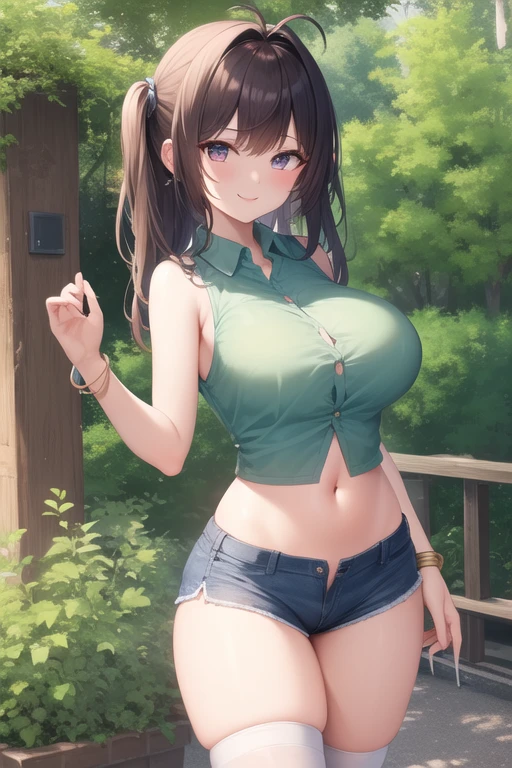 (Masterpiece), (Best Quality), (1 Girl), big breasts, naked breasts, naked tits, flower background outdoor view, mini skirt, ,skirt, colourful hairs, long hairs, naked breasts, big breasts, short hairs, earrings, naked breasts, naked tits,