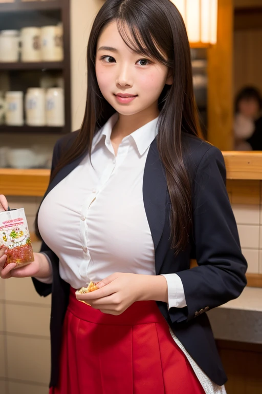 First Person View, (masterpiece:1.3), High resolution, Very detailed, Very detailed CG Unity 8k 壁紙, Realistic, photo-Realistic, RAW Photos, beautiful and detailed face, White skin, Realistic glistening skin, High-quality fabric, Detailed hair texture, Perfect body, Beautiful Face, Accurate, Anatomically correct, Highly detailed face and skin texture, Natural neck length, (beautiful hands), (Fair skin:1.2), Thin legs, Thin legs, Properly aligned teeth, 
break, 
Beautiful Eyes, Symmetrical eyes, Light brown eyes, double eyelid, Thin eyebrows, (Glossy Lips:1.4), (Sleepy face:1.2), (blush:1.3),
break, 
(classy and cute girl:1.3), (Wear elegant clothes (Light purple) Button-down shirt:1.2), ((navy) Long skirt with irregular hem:1.2), Close button, (Long skirt), 
Huge, Saggy breasts, (Slim figure:1.1), Strong Abs, Beautiful clavicle, 
(Dark blonde hair, Wavy Hair, Long Hair:1.2), ((Asymmetrical bangs:1.2)), 乳首
break, 
On the tableの胸:1.5, (On the table, (There is yakitori, french fries, salad, and「Takoyaki」 ):1.2), (Sit in the chair opposite), ((put your elbows On the table、Slowly lift your chin:1.3)), 
(in the outdoor 'Biergarten' of Japan at night)), (night), (night), (night), (Upper Body Shot:1.2), Looking at the audience, from before,
