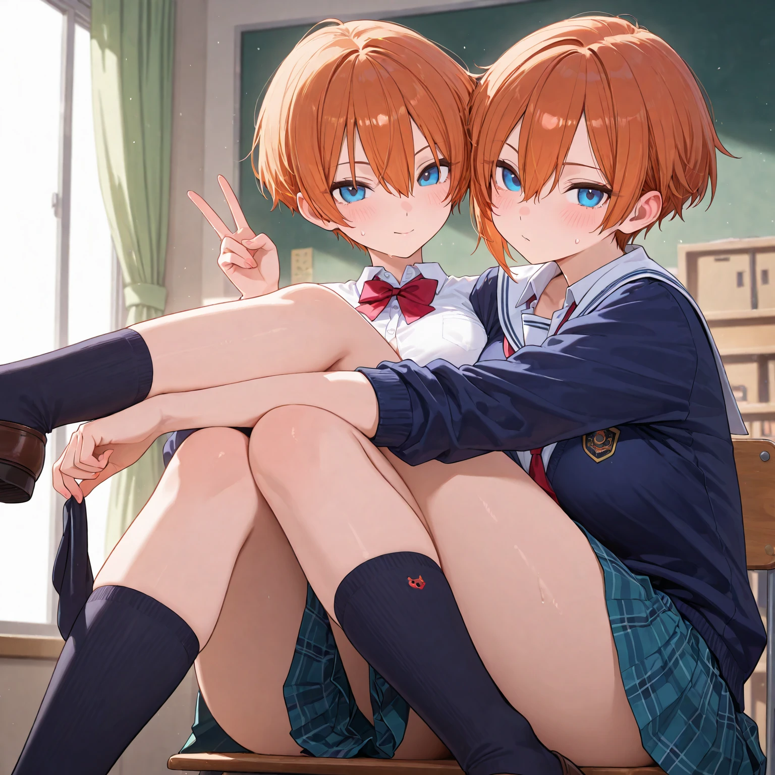 ((NSFW))、((Squat))、((Open your crotch wide from side to side))、((Opening legs))、(Sweat)、((Shooting from front))、Top image quality、top-quality、8K picture quality、​masterpiece、((1 persons))、((独奏))、((1 persons))、full body Esbian、7headed body、Misaka Mikoto、A smile、embarrassed from、red blush、shorth hair、small tits 、Short sleeve blouse、vests、((white  panties))、(((Cameltoe)))、(Love Juice)、(urethra)、(uterus)、((highleg))、((White loose socks))、((Brown loafers))、((No skirt))、In the street、profetional lighting、Professional filming、