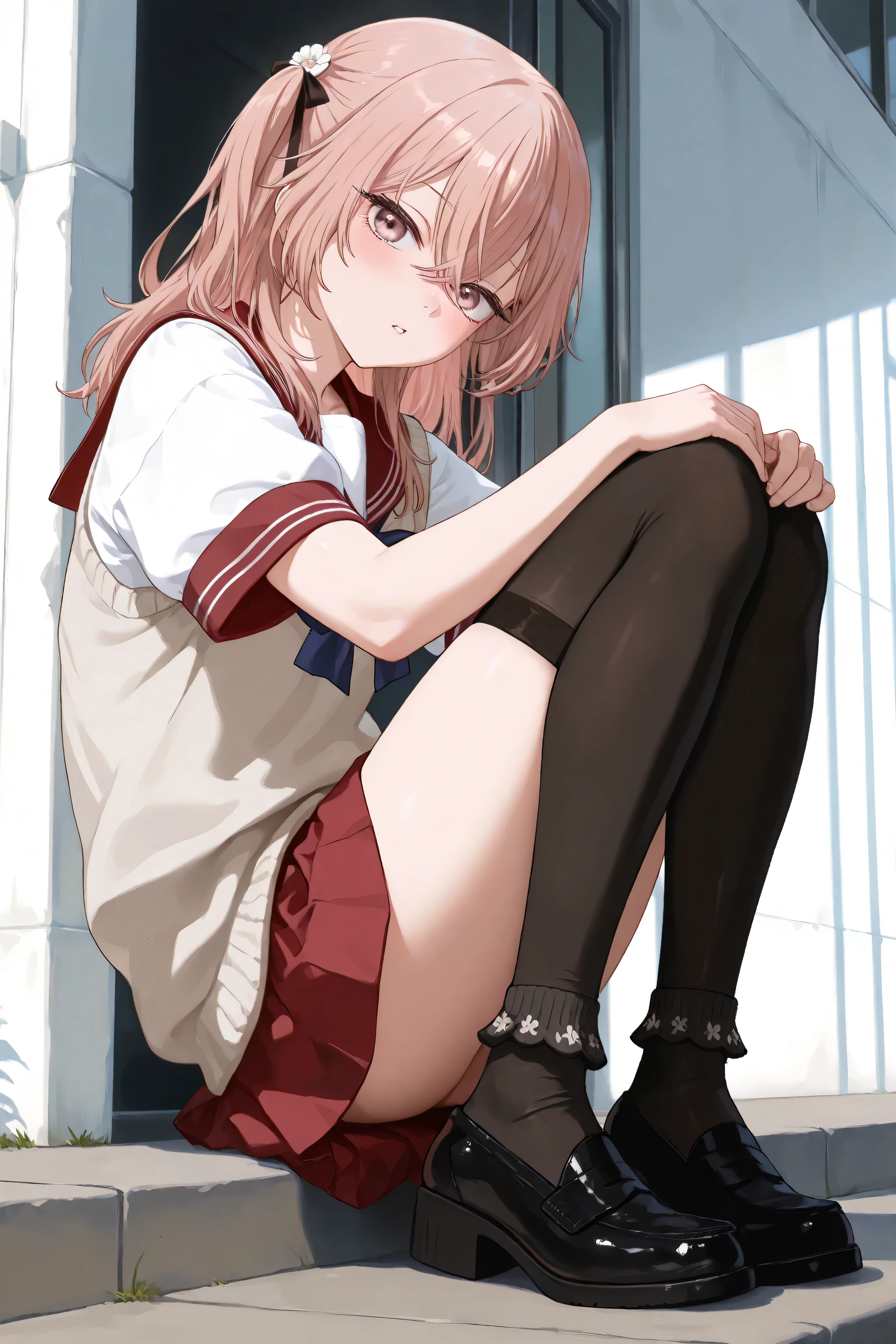 One Girl,Leather Fang,Wicked Smile,Open your mouth,Pussy,Half-closed eyes,blush,Heart-shaped pupils,Pink Hair,blue eyes,Sailor suit,Long Hair,Black socks,Pussy, Love Juice,Pee、Embarrassed face,Jacket, red Jacket standing, Squat,Pee漏れ,Pee,trembling,puddle of Pee,Pussy,Browsing Caution