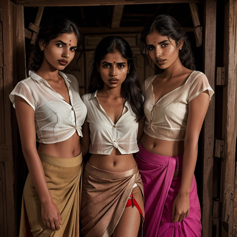 The Indian woman's prisoners, wearing white sharee as Specific clothing for female prisoners, in side the jail. They are doing murga pose with holding ear in jail every day. And shaved theirs head every day.