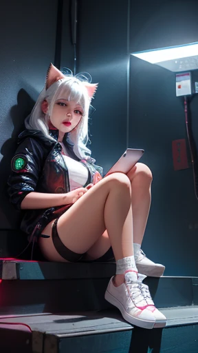 Like a human picture, not an illustration, beauty, more beautiful than a model, thin legs, thin type, 26 years old, miniskirt, garter belt, near future gamer, bra shirt, visible, gorgeous face