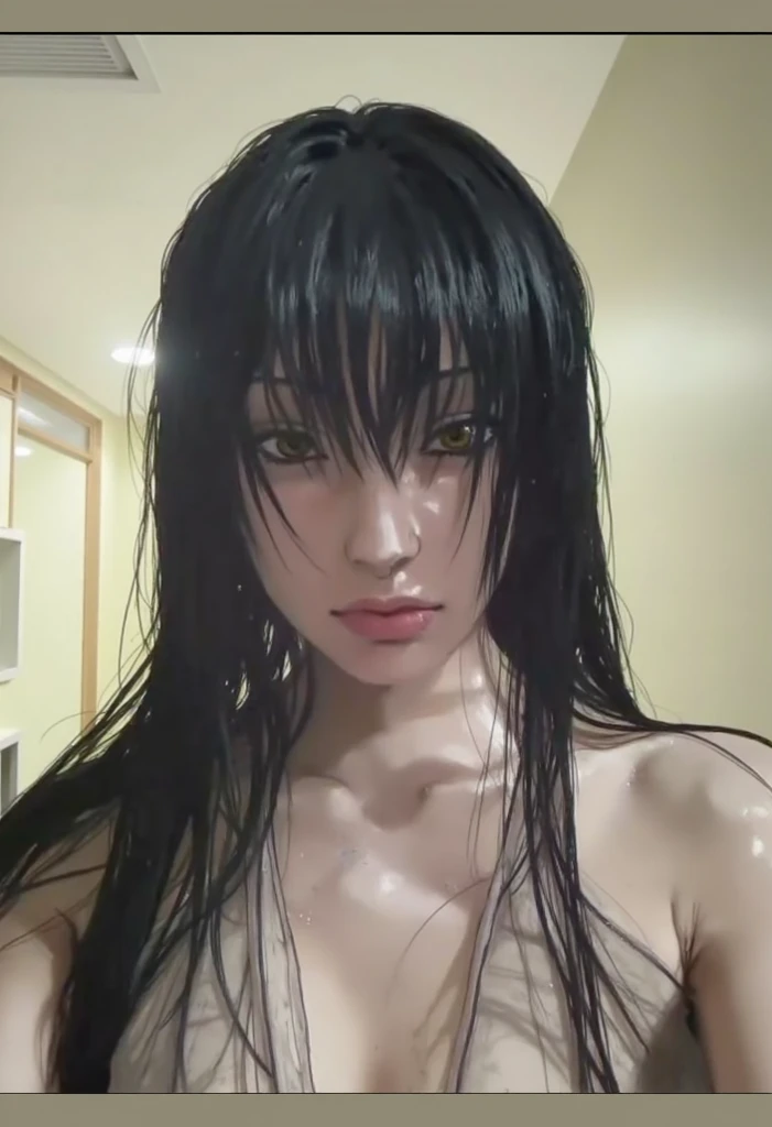arafed woman in a black bikini posing in a bathroom, sui ishida with black hair, young skinny gravure idol, with straight black hair, mayuri shiina, with long black hair, young sensual gravure idol, kimi takemura, ayami, ai yazawa, young pretty gravure idol, japanese model, beautiful asian girl