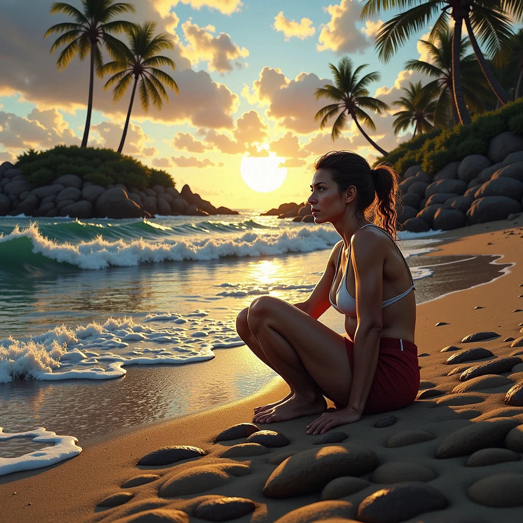 araffe woman nude sitting on the beach at sunset, posing on the beach, sexy girl, posing on a beach with the ocean, in the beach, hot with shining sun, on a sunny beach, asian girl, at the beach, with beautiful exotic, profile pic, beautiful asian girl, on a beach, malaysian, profile image, angelawhite, nude, porn, big ass.