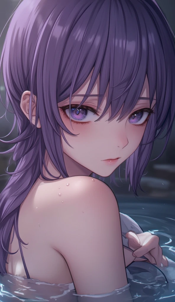 cry、(((naked)))、(((pubic hair)))、Female organ、Beautiful woman、Purple hair short ponytail、((whole body))、(((soil)))Rolling on the ground)))、night