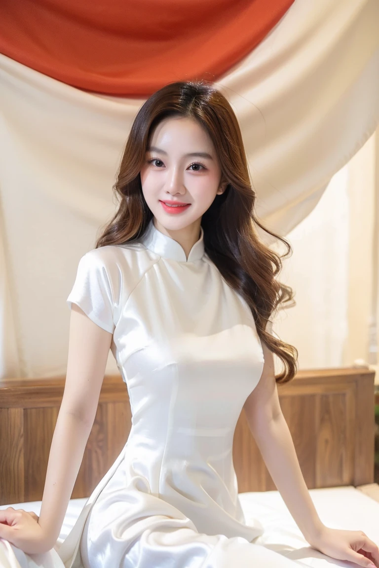 VIETNAM BEAUTIFUL GIRL WEAR GREEN AODAI, AO DAI COSTUME, VIETNAMESE, tet holiday in vietnam, 4k, masterpiece, stunning beautiful idol detailed face, all body, (vietnam model girl), nsfw, sexy, see-though clothes, light smile, make up, big