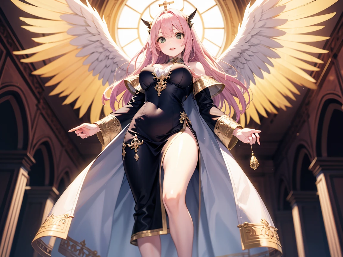 Quality over 8K, a female angel,Sexy,Long Blonde Hair,Anime,Goddess,Symmetrical blue eyes,Ultra detailed eyes,Transparent lingerie,forest,Sword,golden wings,Full body,hyperdetailed lips, hyperdetailed face, Double eyelids, Ultra Detailed feet,で,Beautiful legs,Tight boots,Full Leg Priestess、valkyrie、Angel wings、a navel、sideboob barbosa、with an intricate、Particles of light、thighs thighs thighs thighs、shinny skin、Perfect litthing、1girl in、looking at the viewers、Winged headgear、pelvis curtain、A smile、(​masterpiece)、(top-quality)、Very gigantic-breasts、maternal、Porcelain Skin、honey blonde hair、Very long hair、hair wavy(valkyrie,Paladin:0.6),Angel wings,with an intricate, Perfect Lighting,  Looking at Viewer,(masutepiece), (Best Quality)(valkyrie,Paladin:0.6),Angel wings,with an intricate, Perfect Lighting,  Looking at Viewer,(masutepiece), (Best Quality)(ValkyrieArmor:0.5),(Winged headgear:1.1),School Girl,,with an intricate, Perfect Lighting, 1girl in, Ponytail, Looking at Viewer, Smile, snulight,creek,blazing(masutepiece), (Best Quality),thighs thighs thighs thighs 、a beauty girl，red color mecha，As graceful as a swan，Enchanting，Long grey hair，Red body，Fluorescence line，White hands，lab room，FutureTech，Red indicator light on the body，Full body photo，standing on your feet，dreamy scene，，dyna，super detailing，Cell shade，8K detail post-processing，magnifica，hyperphotorealism，8K，epic composition，intricate-detail，unrealengine，Flying，Laser Cannon，Holy Angel Mecha，Mechanical exoskeleton，whaite hair，golden pupils，flower  sea，Eventide，Angel Maiden，Angel wings，White long skirt，war，Top quality combat stance, 4K, masutepiece :1.3), short petite pretty woman, Blue-haired、Curly hair、length hair、Colossal tits、 Ultra-detailed face、maid clothes、Detailed eyes, sluttish, Pose Seductive,  Smooth skin, (huge-breasted), Round breasts、red blush。kawaii、Shy、1 Crying face、nightcity、Sateen、Kimono without sleeves、A dark-haired、Holding a weapon with blood on it、Looking at the camera、Cherry blossoms are d